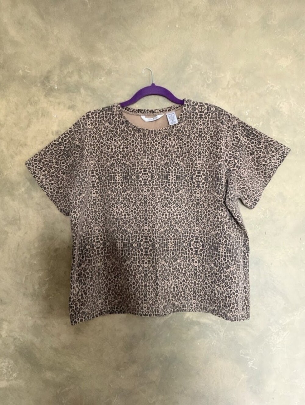 Vintage Natalie & Me Micro Leopard Print Stretch Cotton Cropped Tee Boxy Fit 2X